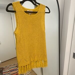 Pepin Yellow Sleeveless Knit Top with Fringe